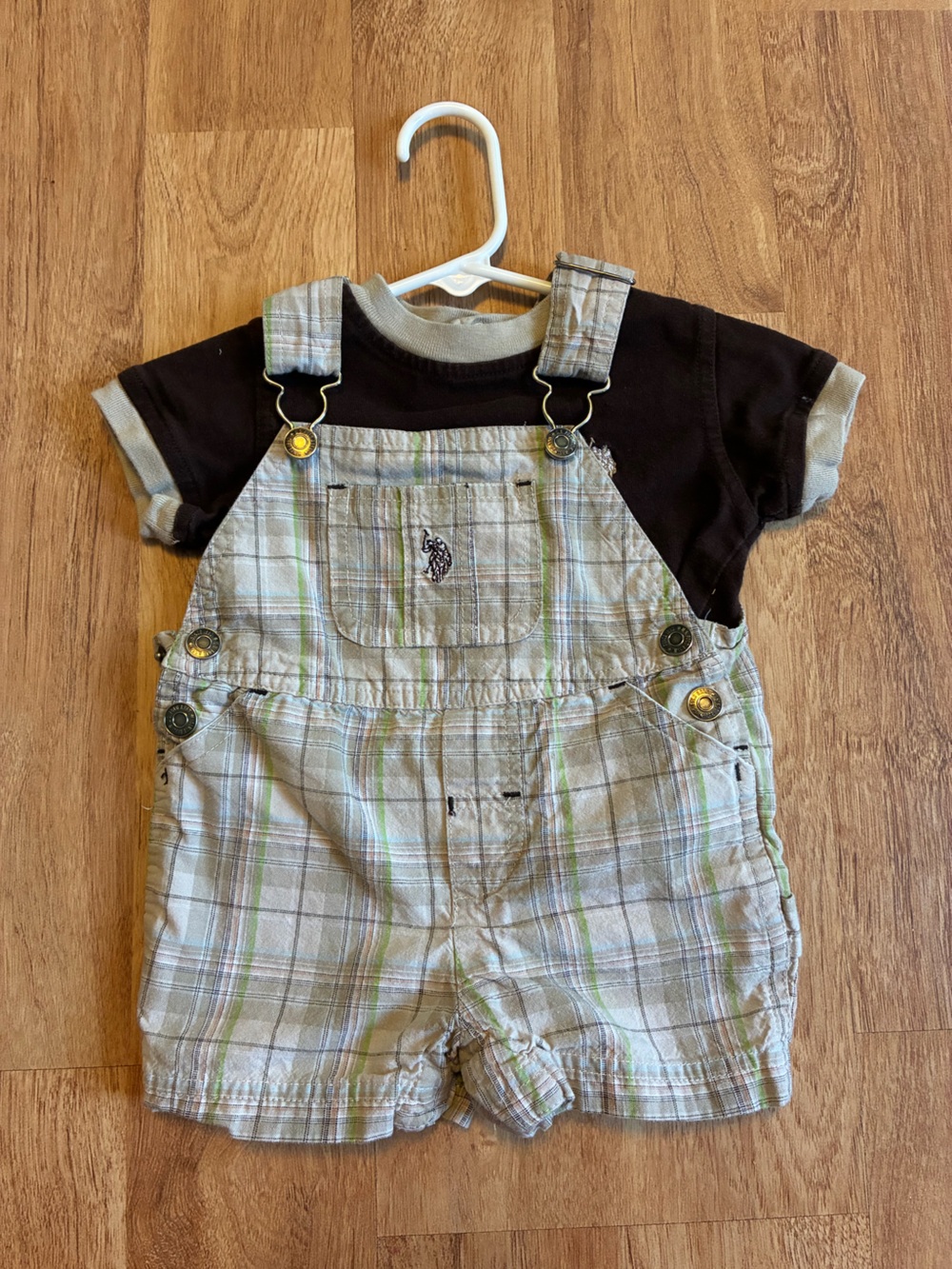 U.S. Polo Assn. Vintage Plaid Short Overalls with Black Shirt